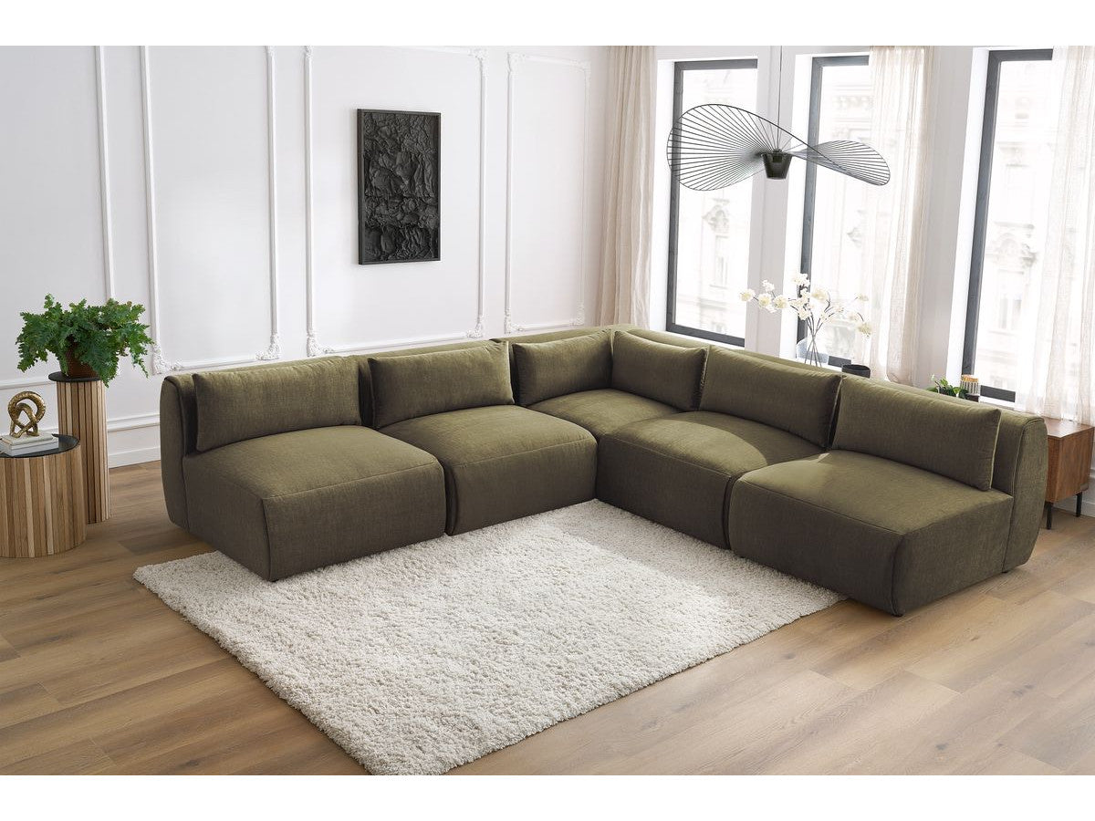 Vast modulaire hoekbank JEANNE fluwelen stof met 4 stoelen en 1 hoekelement