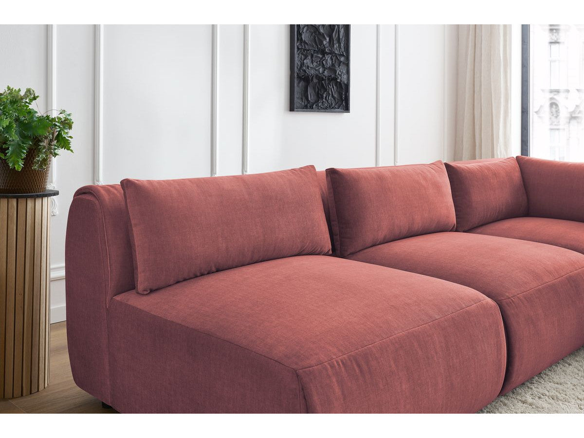 Vast modulaire hoekbank JEANNE fluwelen stof met 4 stoelen en 1 hoekelement