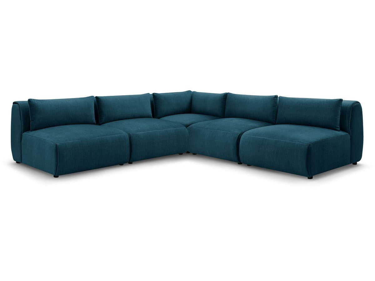 Vast modulaire hoekbank JEANNE fluwelen stof met 4 stoelen en 1 hoekelement