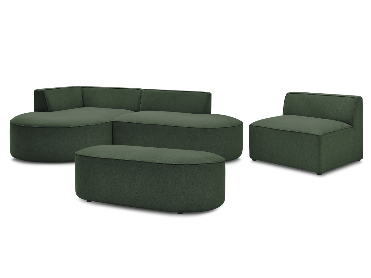 Vaste hoekbank ROUSSEAU in gemêleerde stof met 1 chaise longue en 1 poef