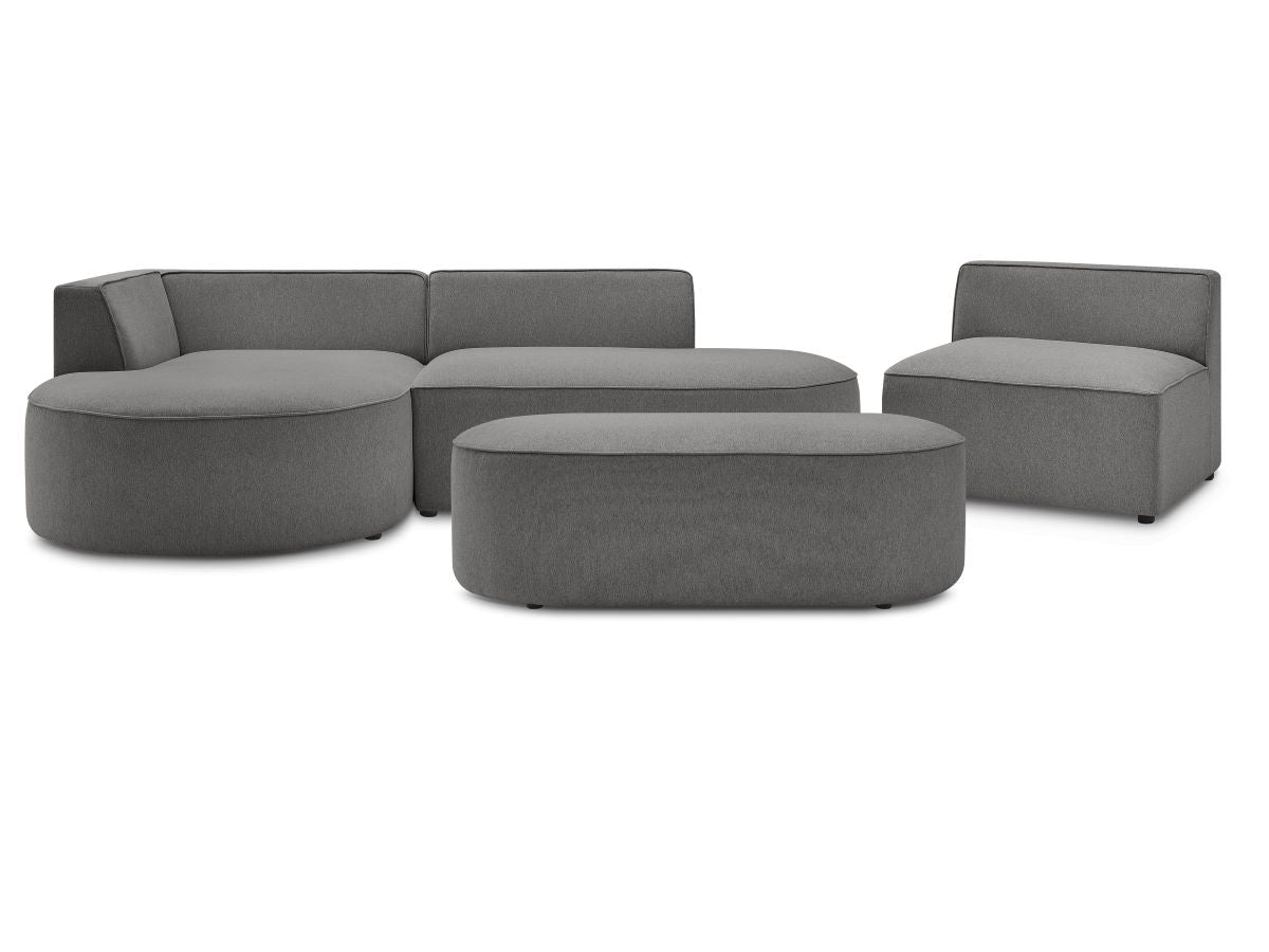 Vaste hoekbank ROUSSEAU in gemêleerde stof met 1 chaise longue en 1 poef