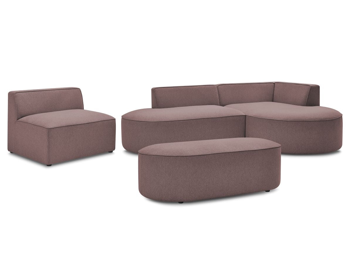 Vaste hoekbank ROUSSEAU in gemêleerde stof met 1 chaise longue en 1 poef