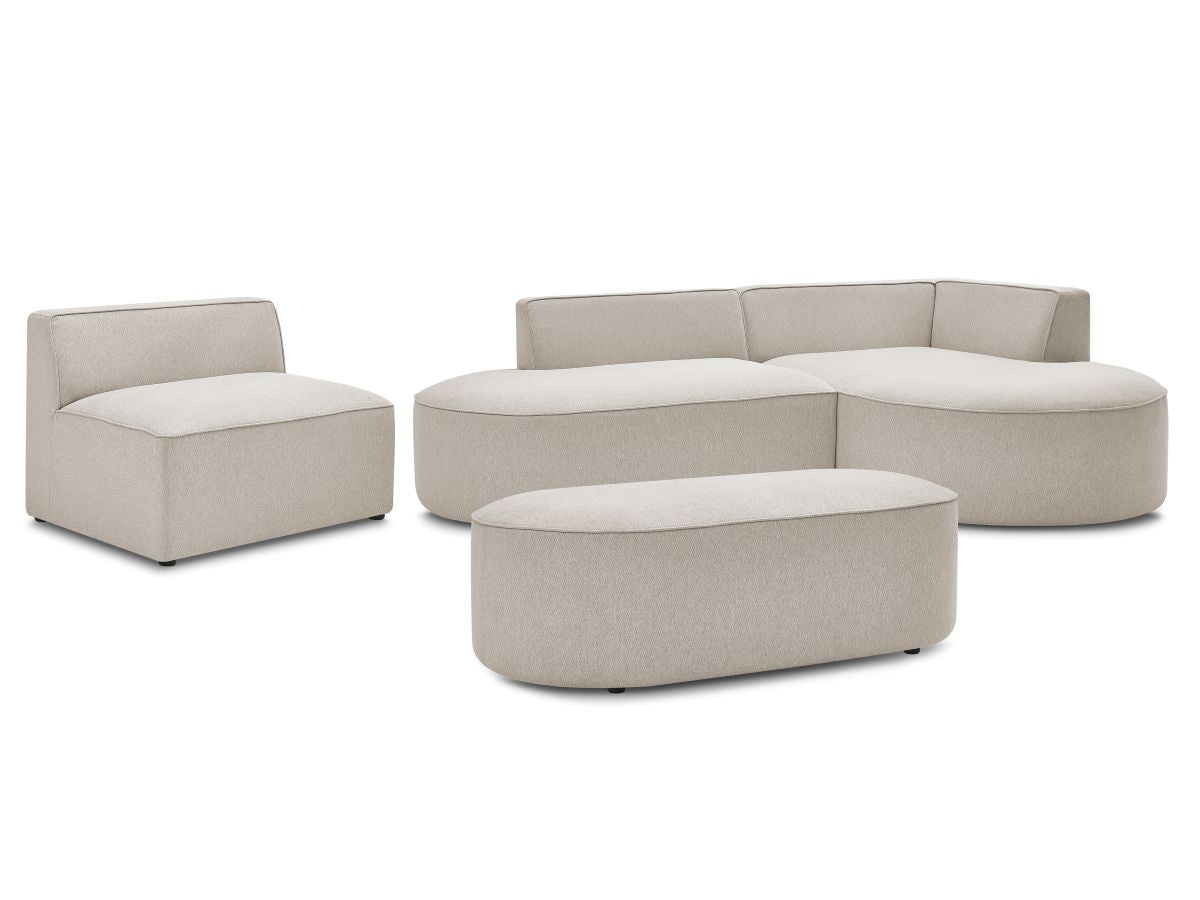 Vaste hoekbank ROUSSEAU in gemêleerde stof met 1 chaise longue en 1 poef
