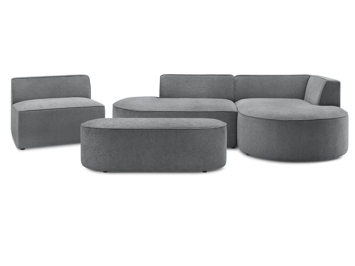 Vaste hoekbank ROUSSEAU met textuurstof met 1 chaise longue en 1 poef
