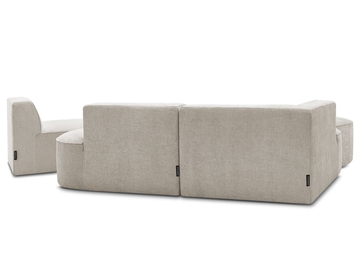 Vaste hoekbank ROUSSEAU met textuurstof met 1 chaise longue en 1 poef