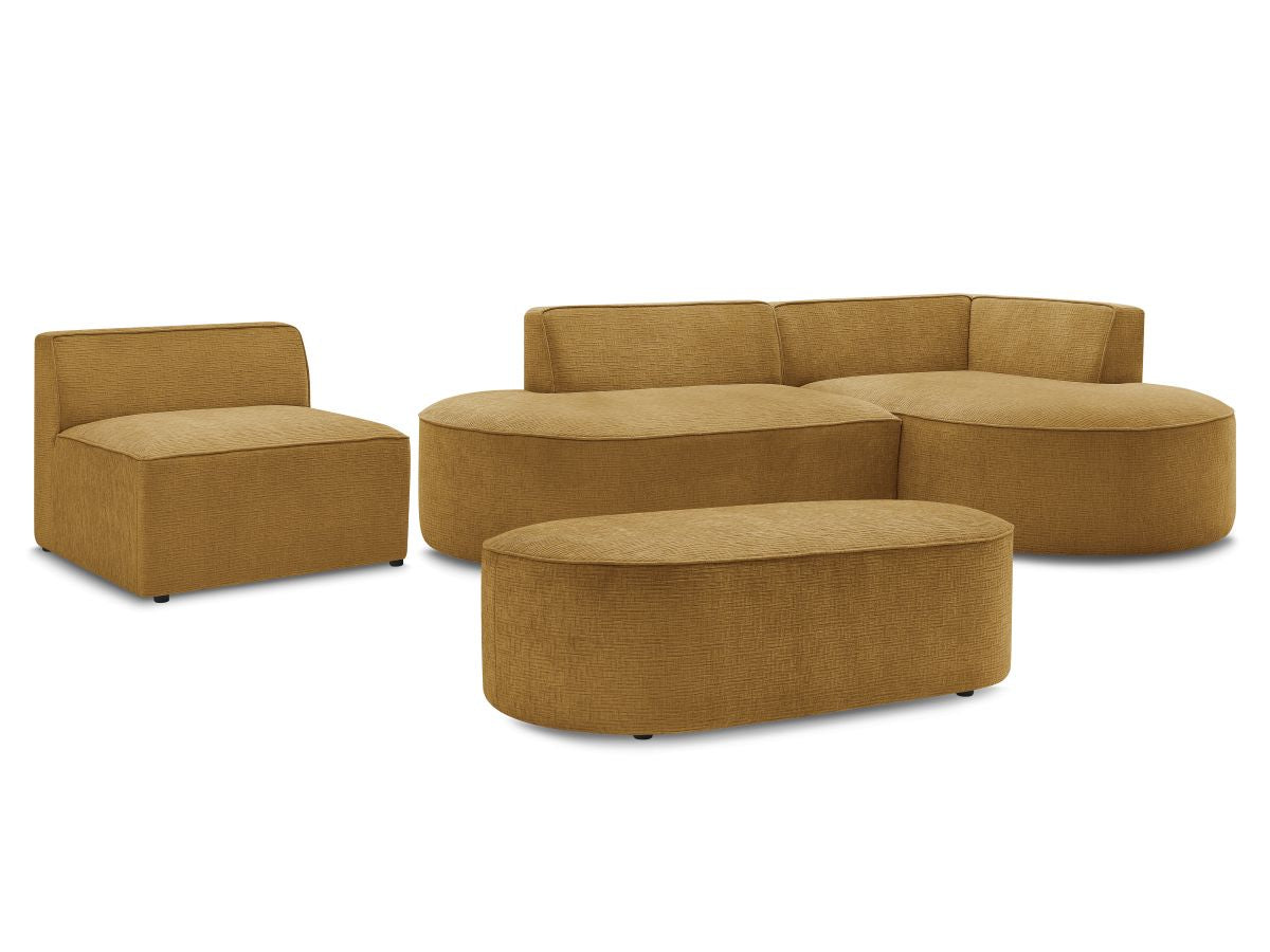 Vaste hoekbank ROUSSEAU met textuurstof met 1 chaise longue en 1 poef