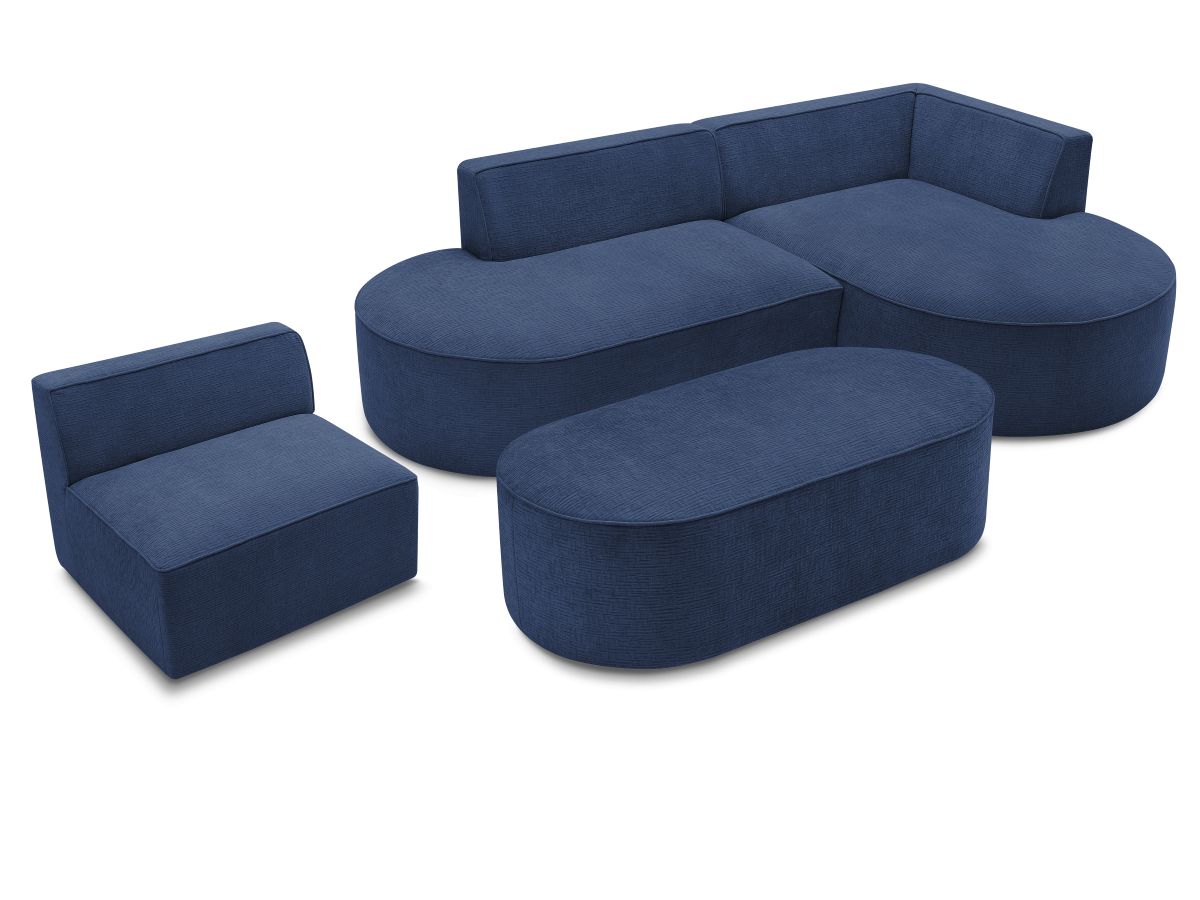 Vaste hoekbank ROUSSEAU met textuurstof met 1 chaise longue en 1 poef