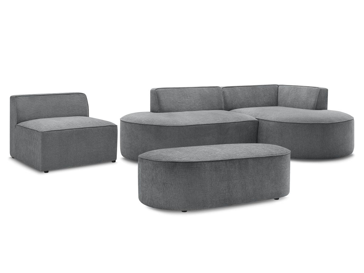Vaste hoekbank ROUSSEAU met textuurstof met 1 chaise longue en 1 poef