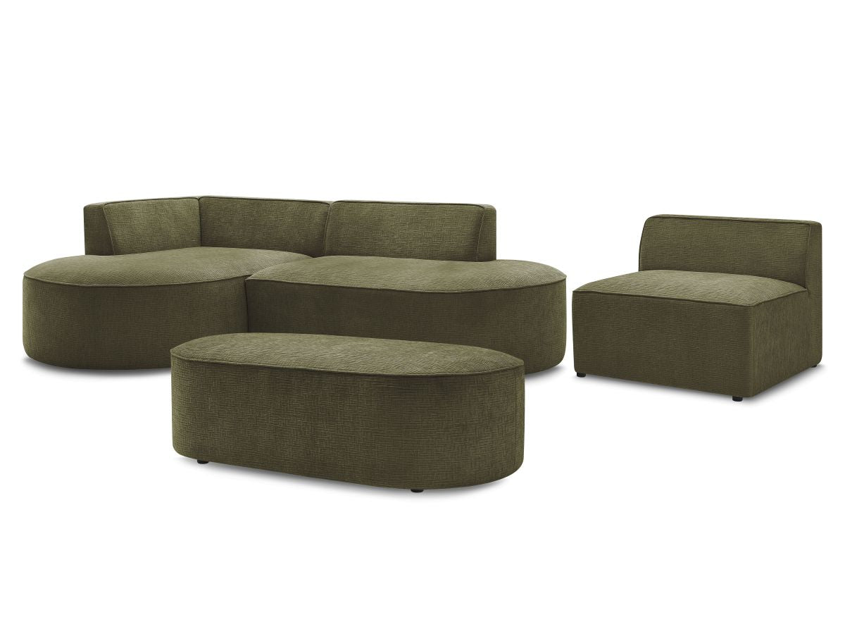 Vaste hoekbank ROUSSEAU met textuurstof met 1 chaise longue en 1 poef