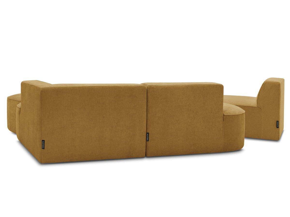 Vaste hoekbank ROUSSEAU met textuurstof met 1 chaise longue en 1 poef