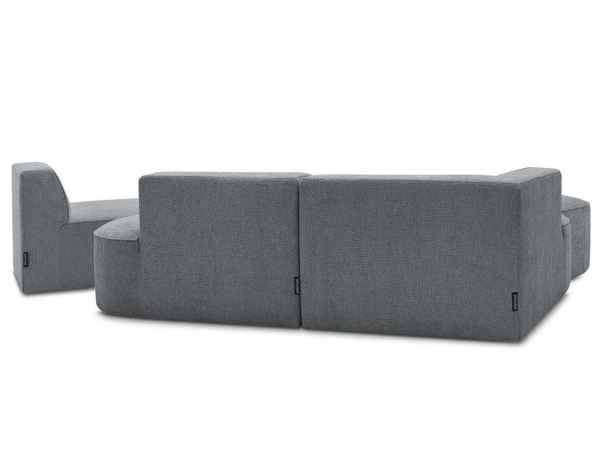 Vaste hoekbank ROUSSEAU met textuurstof met 1 chaise longue en 1 poef