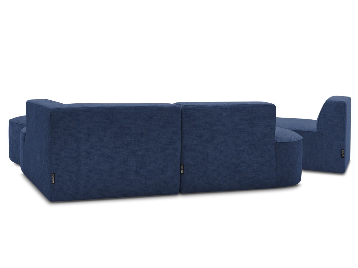 Vaste hoekbank ROUSSEAU met textuurstof met 1 chaise longue en 1 poef