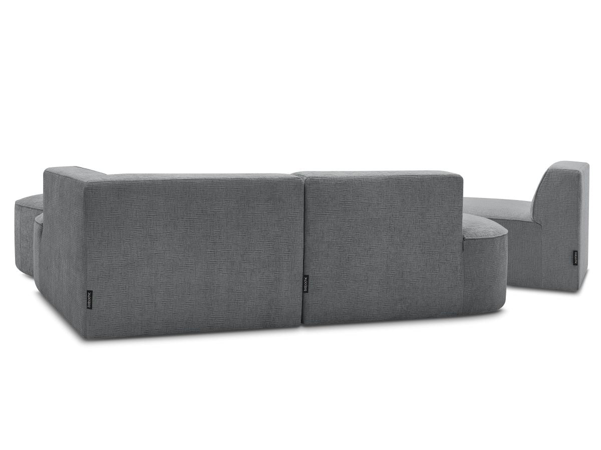 Vaste hoekbank ROUSSEAU met textuurstof met 1 chaise longue en 1 poef