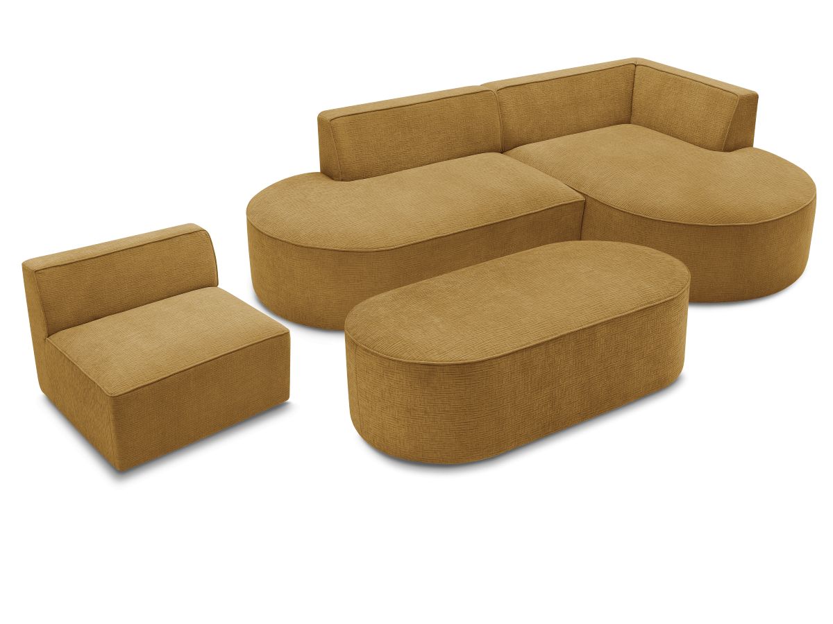 Vaste hoekbank ROUSSEAU met textuurstof met 1 chaise longue en 1 poef