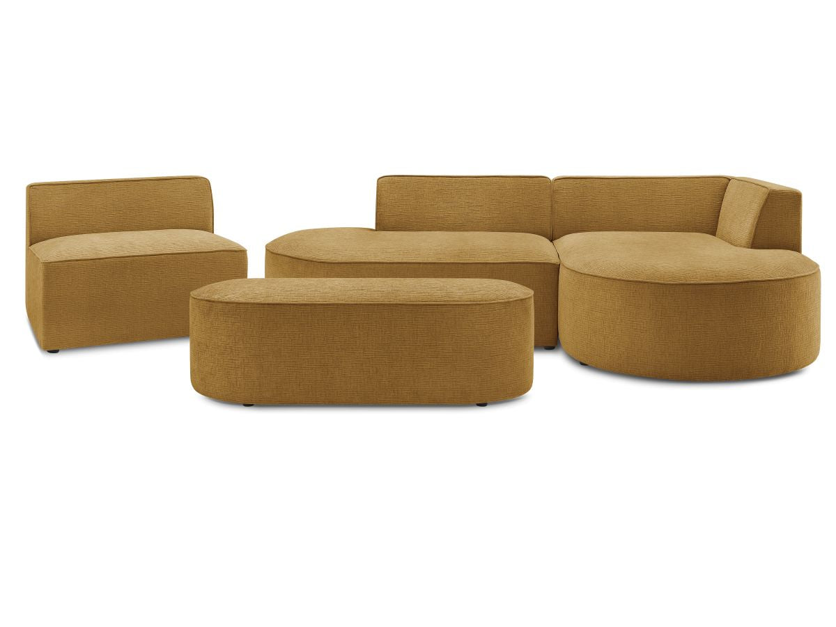 Vaste hoekbank ROUSSEAU met textuurstof met 1 chaise longue en 1 poef