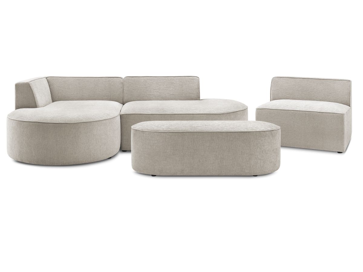 Vaste hoekbank ROUSSEAU met textuurstof met 1 chaise longue en 1 poef