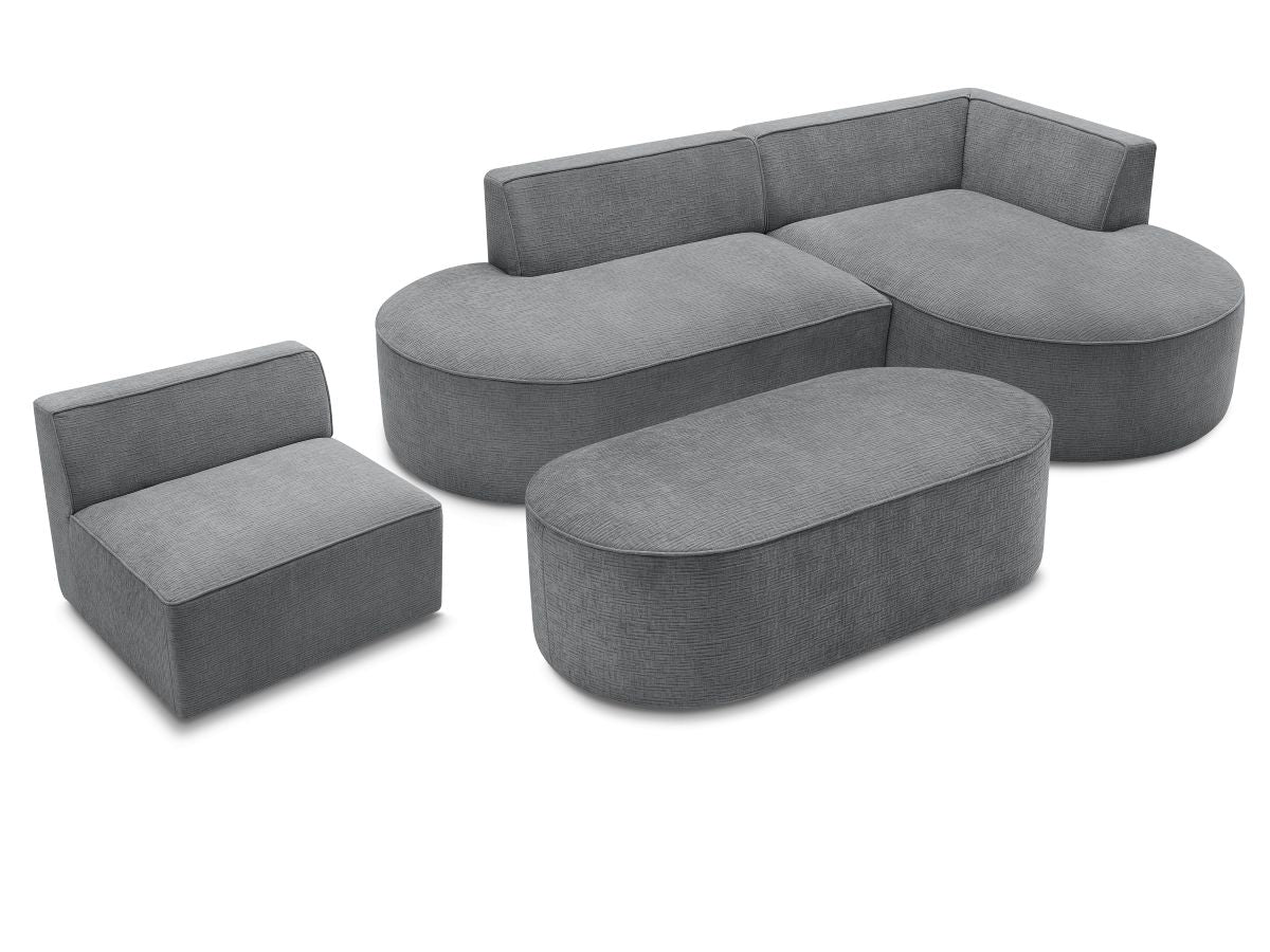 Vaste hoekbank ROUSSEAU met textuurstof met 1 chaise longue en 1 poef