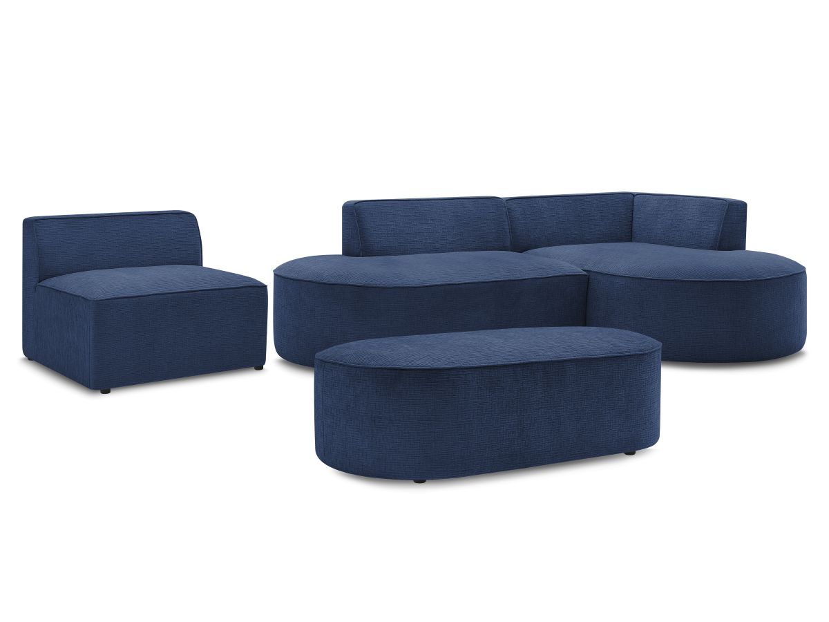 Vaste hoekbank ROUSSEAU met textuurstof met 1 chaise longue en 1 poef