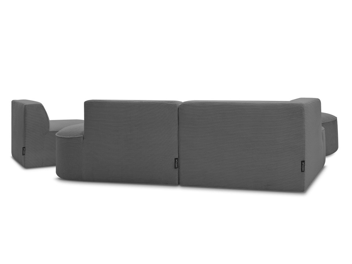 Vaste hoekbank ROUSSEAU in ribfluweel met 1 chaise longue en 1 poef