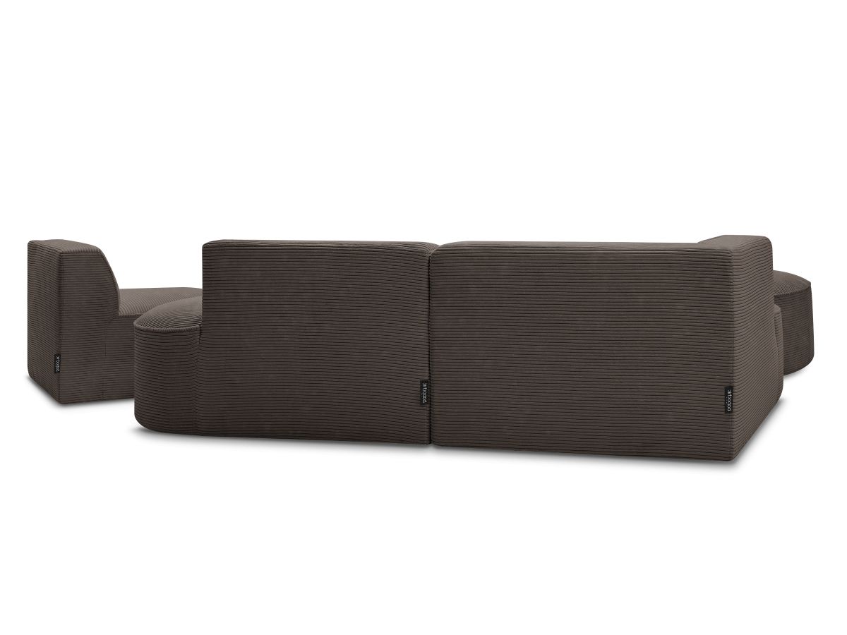 Vaste hoekbank ROUSSEAU in ribfluweel met 1 chaise longue en 1 poef