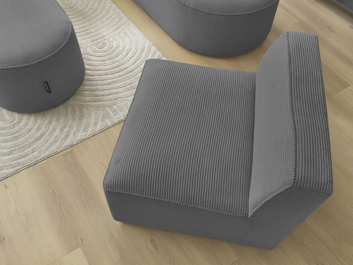 Vaste hoekbank ROUSSEAU in ribfluweel met 1 chaise longue en 1 poef