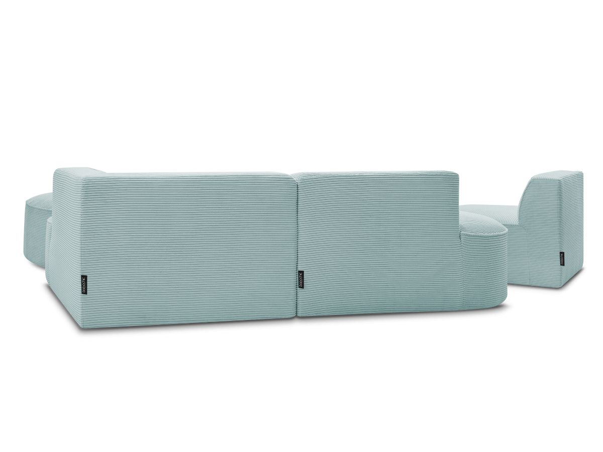 Vaste hoekbank ROUSSEAU in ribfluweel met 1 chaise longue en 1 poef