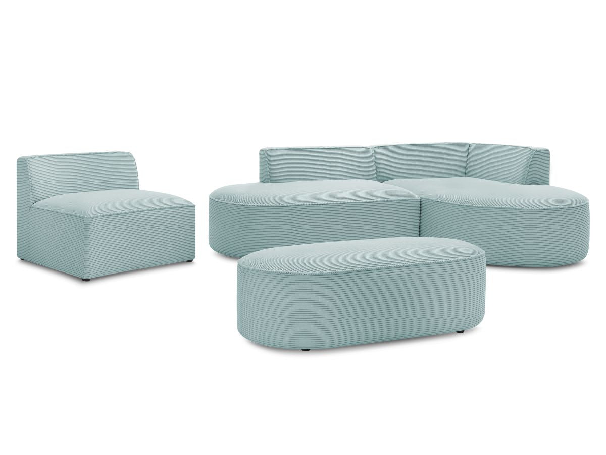 Vaste hoekbank ROUSSEAU in ribfluweel met 1 chaise longue en 1 poef
