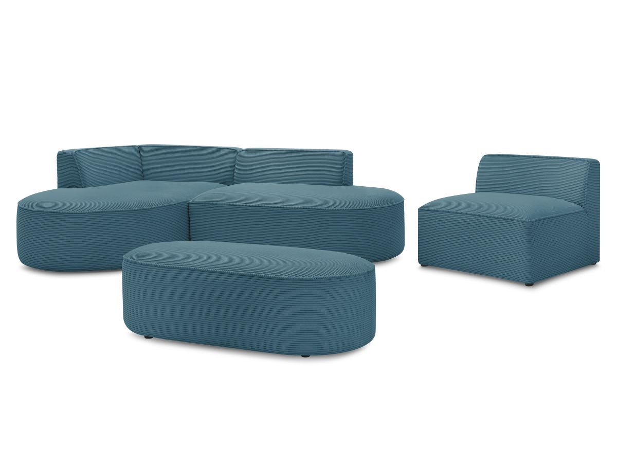 Vaste hoekbank ROUSSEAU in ribfluweel met 1 chaise longue en 1 poef