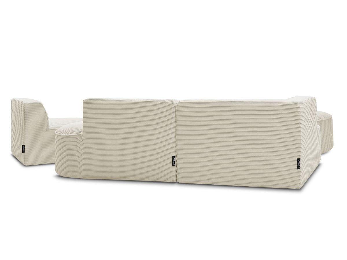 Vaste hoekbank ROUSSEAU in ribfluweel met 1 chaise longue en 1 poef