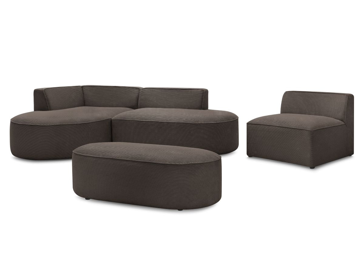 Vaste hoekbank ROUSSEAU in ribfluweel met 1 chaise longue en 1 poef
