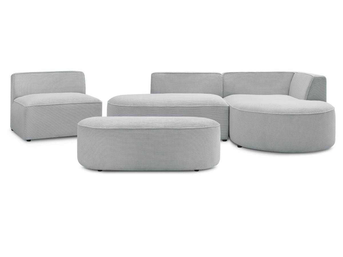 Vaste hoekbank ROUSSEAU in ribfluweel met 1 chaise longue en 1 poef