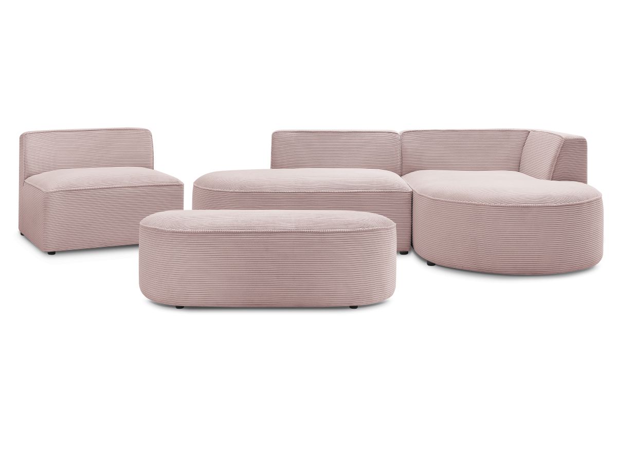 Vaste hoekbank ROUSSEAU in ribfluweel met 1 chaise longue en 1 poef
