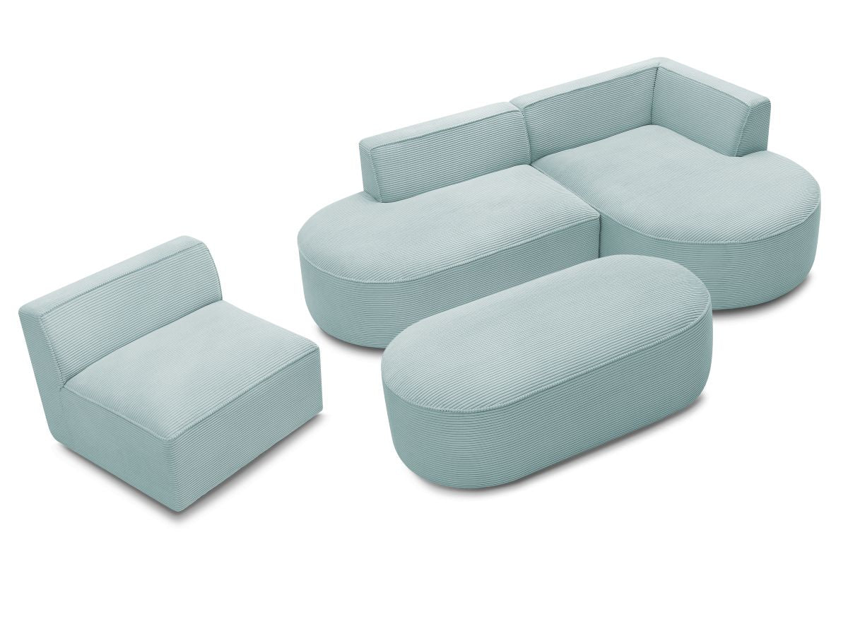 Vaste hoekbank ROUSSEAU in ribfluweel met 1 chaise longue en 1 poef