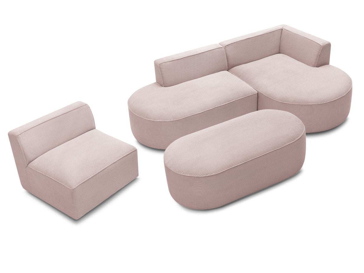 Vaste hoekbank ROUSSEAU in ribfluweel met 1 chaise longue en 1 poef