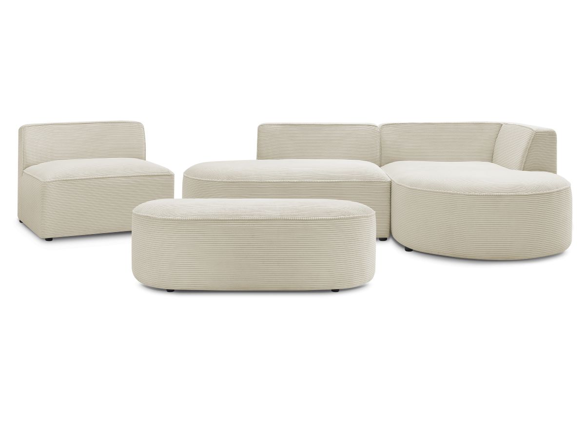 Vaste hoekbank ROUSSEAU in ribfluweel met 1 chaise longue en 1 poef