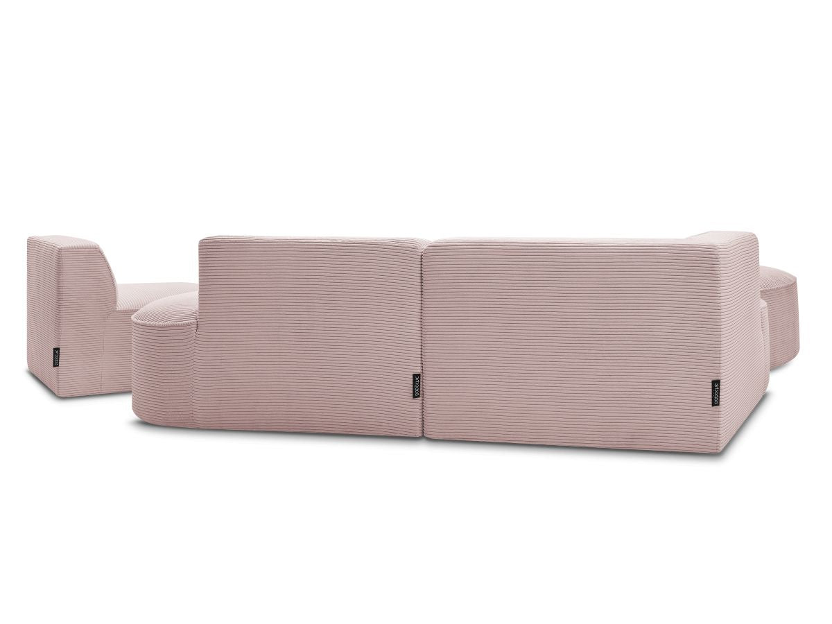 Vaste hoekbank ROUSSEAU in ribfluweel met 1 chaise longue en 1 poef