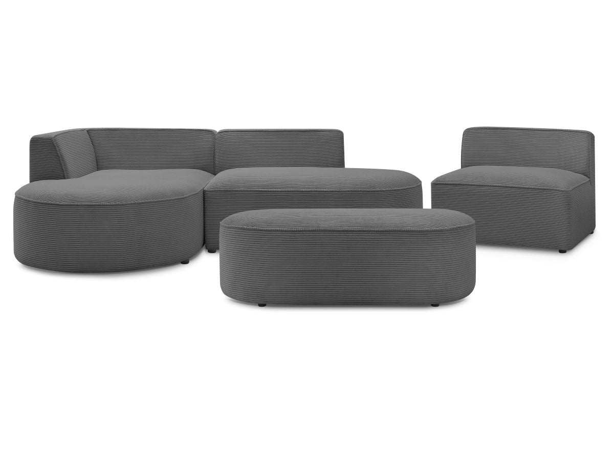 Vaste hoekbank ROUSSEAU in ribfluweel met 1 chaise longue en 1 poef