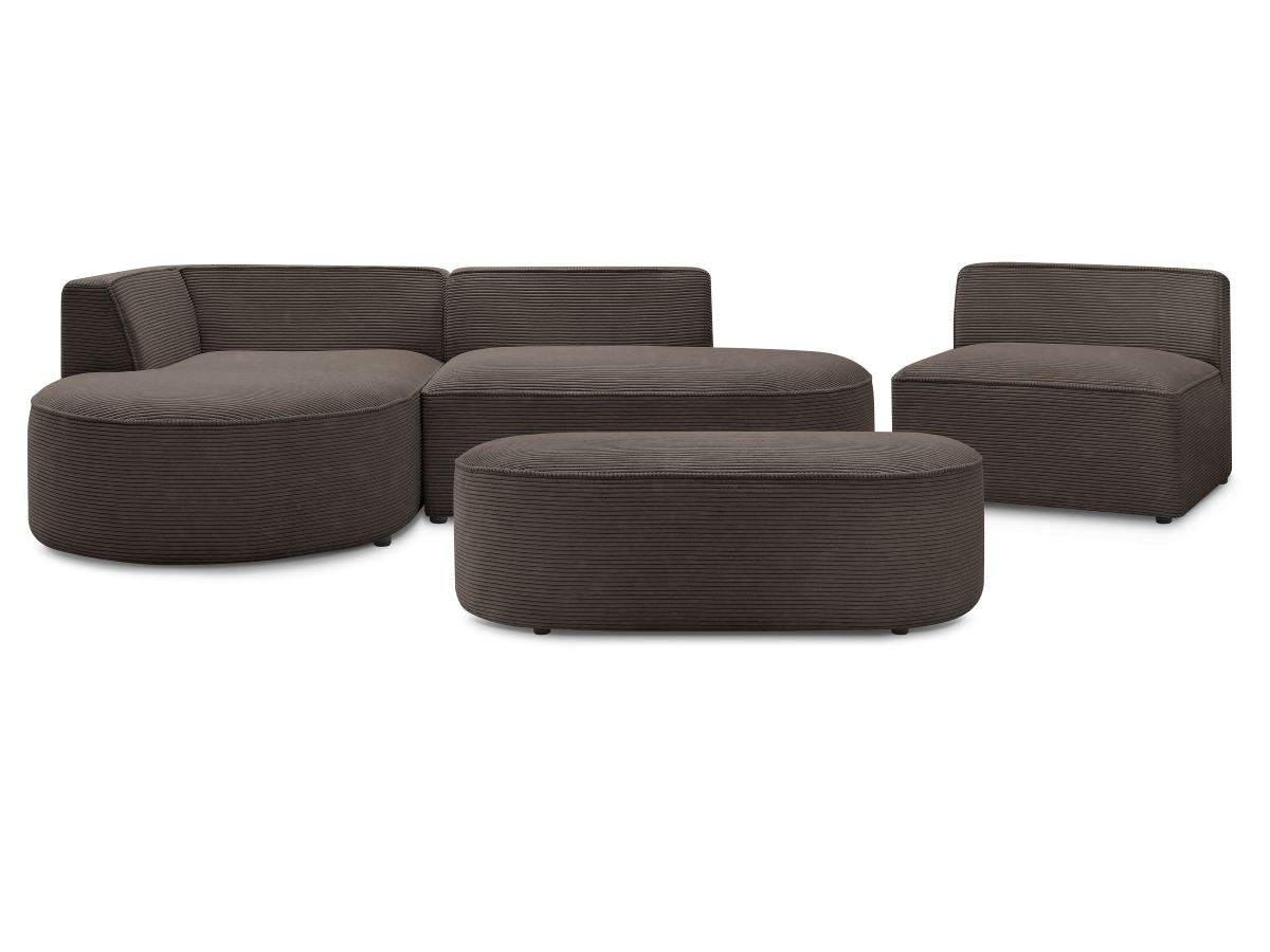Vaste hoekbank ROUSSEAU in ribfluweel met 1 chaise longue en 1 poef