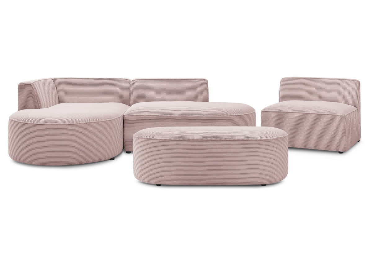 Vaste hoekbank ROUSSEAU in ribfluweel met 1 chaise longue en 1 poef