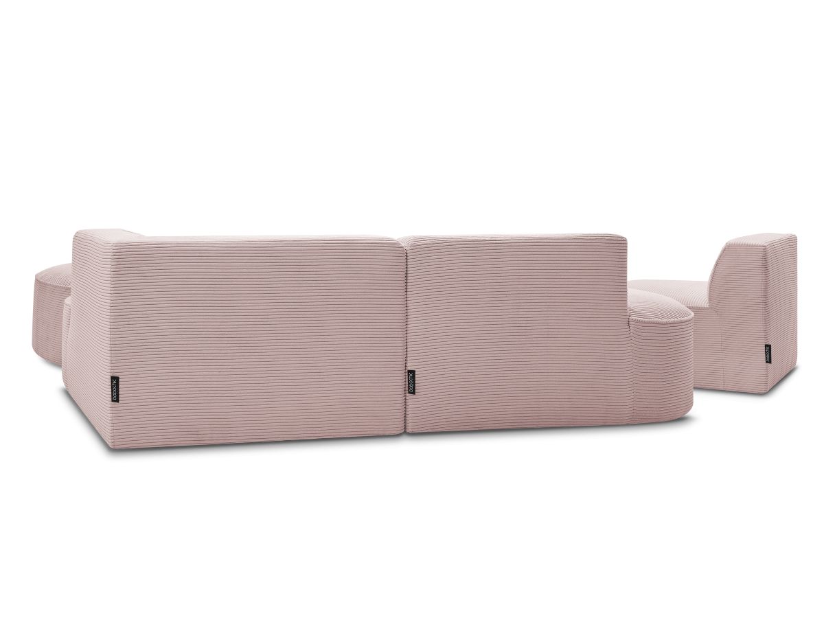 Vaste hoekbank ROUSSEAU in ribfluweel met 1 chaise longue en 1 poef