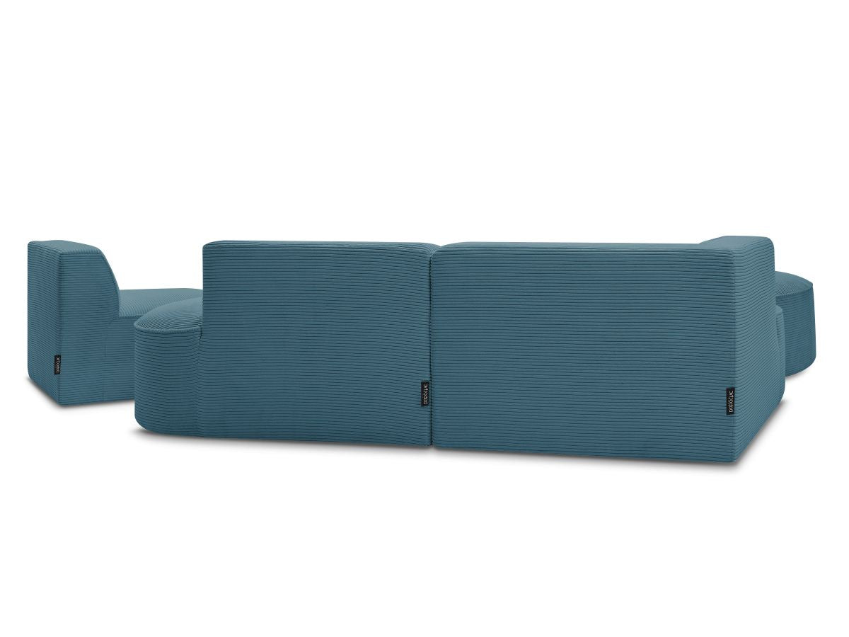 Vaste hoekbank ROUSSEAU in ribfluweel met 1 chaise longue en 1 poef