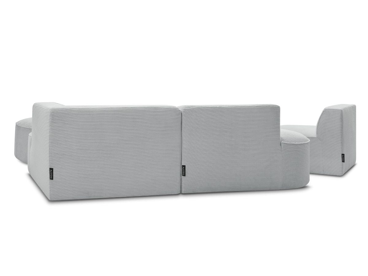 Vaste hoekbank ROUSSEAU in ribfluweel met 1 chaise longue en 1 poef