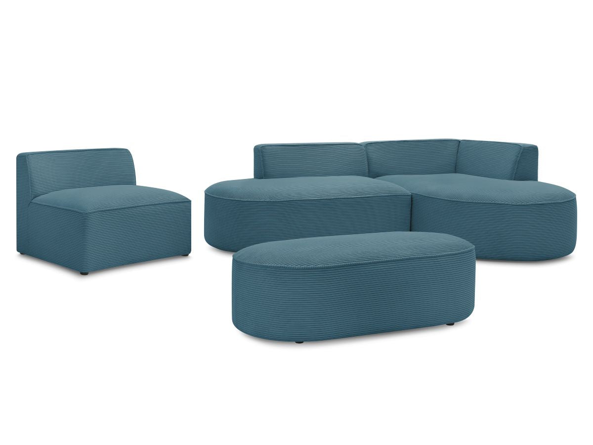 Vaste hoekbank ROUSSEAU in ribfluweel met 1 chaise longue en 1 poef