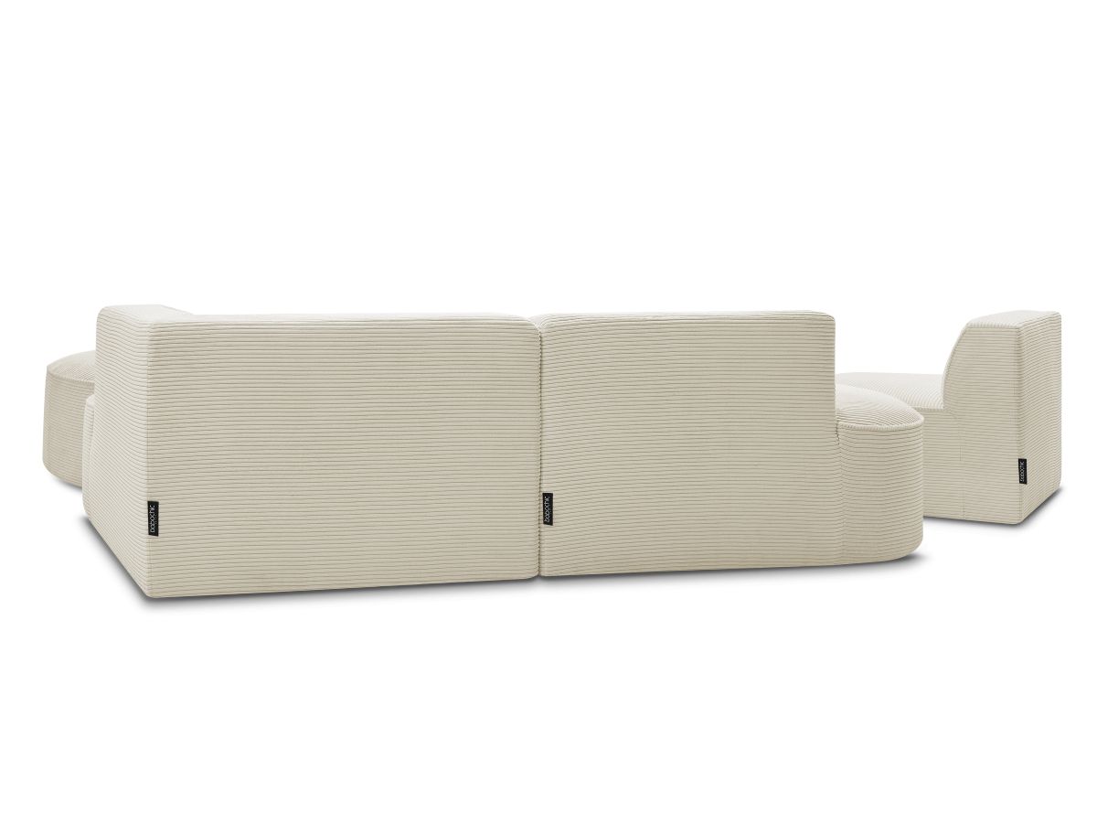 Vaste hoekbank ROUSSEAU in ribfluweel met 1 chaise longue en 1 poef