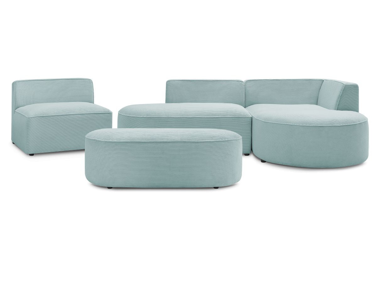 Vaste hoekbank ROUSSEAU in ribfluweel met 1 chaise longue en 1 poef