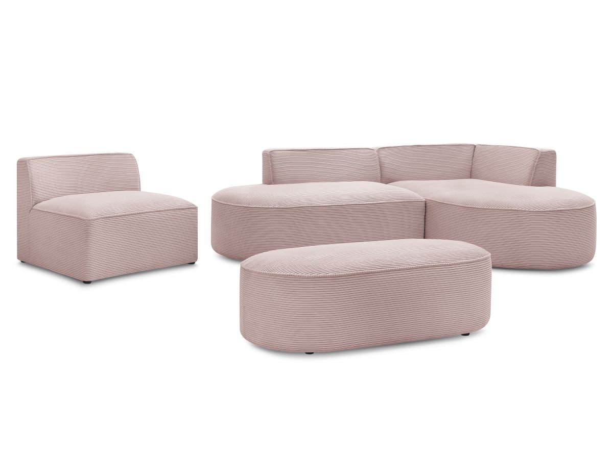 Vaste hoekbank ROUSSEAU in ribfluweel met 1 chaise longue en 1 poef