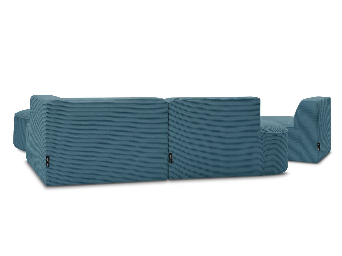 Vaste hoekbank ROUSSEAU in ribfluweel met 1 chaise longue en 1 poef