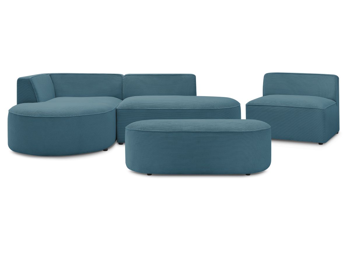 Vaste hoekbank ROUSSEAU in ribfluweel met 1 chaise longue en 1 poef