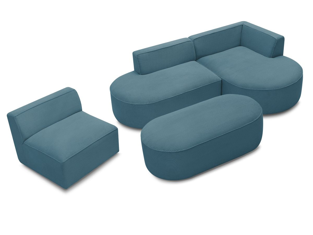 Vaste hoekbank ROUSSEAU in ribfluweel met 1 chaise longue en 1 poef