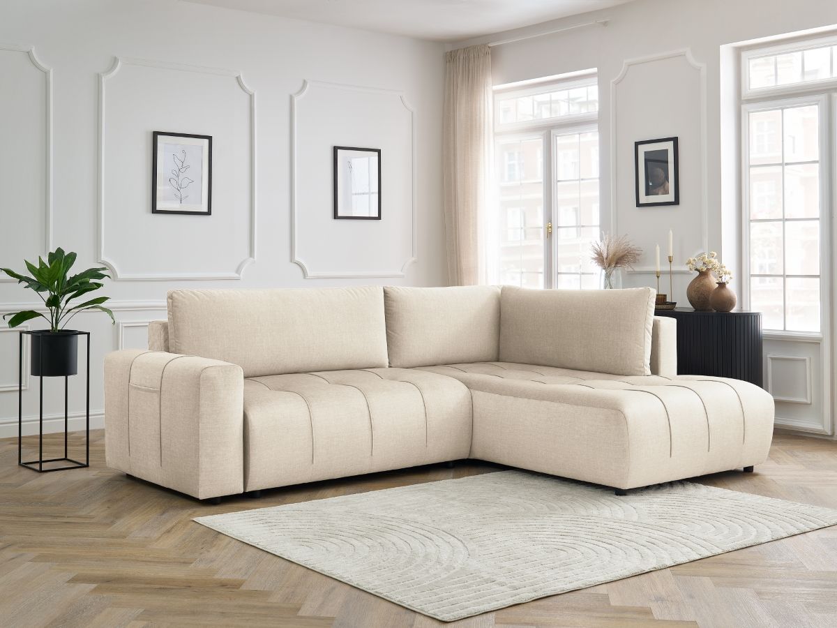 Canapé d'angle L convertible coffre ARSENE tissu velours